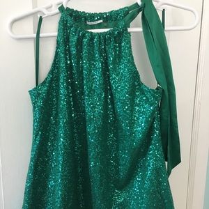 Tahari Green Sequin Top
